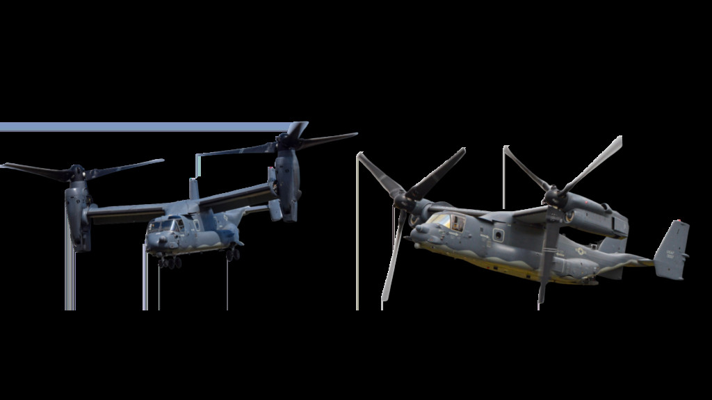 Bell-Boeing V-22 Osprey Alt Text: The Bell-Boeing V-22 Osprey, a tiltrotor aircraft, transitioning from helicopter to airplane mode. Keywords: Bell-Boeing V-22 Osprey, tiltrotor, military aircraft.