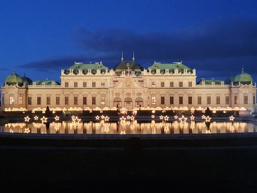 View across the lake to Upper Belvedere and the market