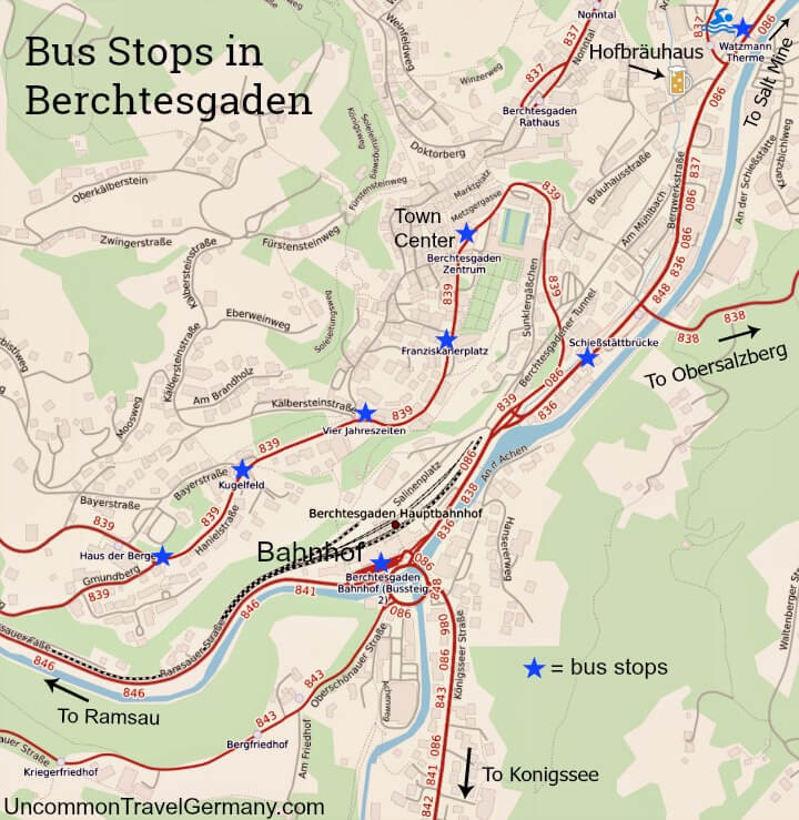 Map of bus stops in the town of Berchtesgaden