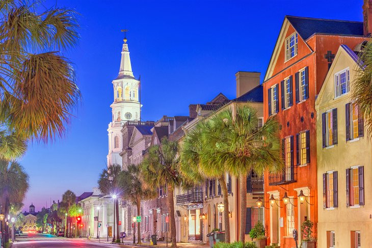 Historic French Quarter in Charleston, featuring colorful buildings and charming streets