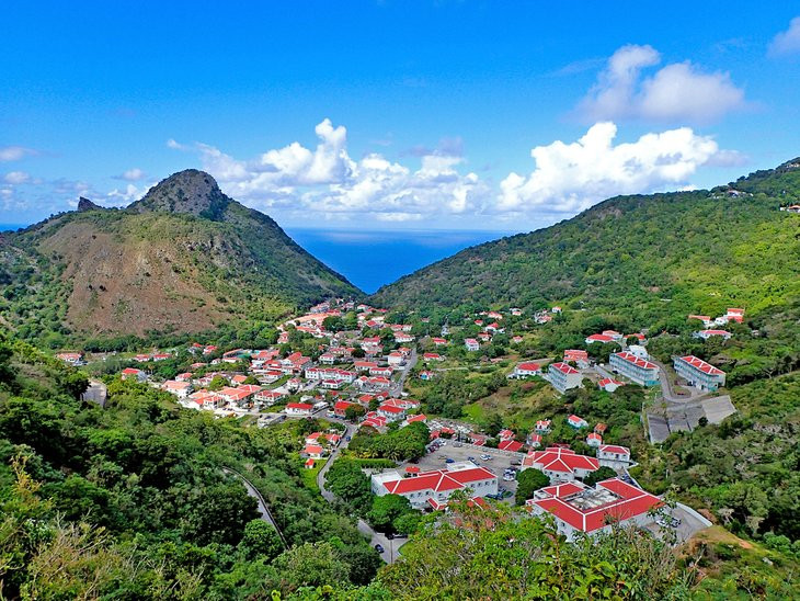 Lush green landscape of Saba in the Caribbean, showcasing its unique topography