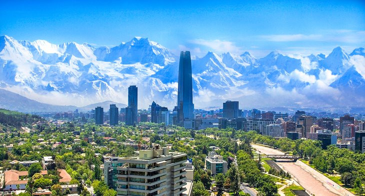 Santiago, Chile, showcasing its skyline against the backdrop of the Andes Mountains