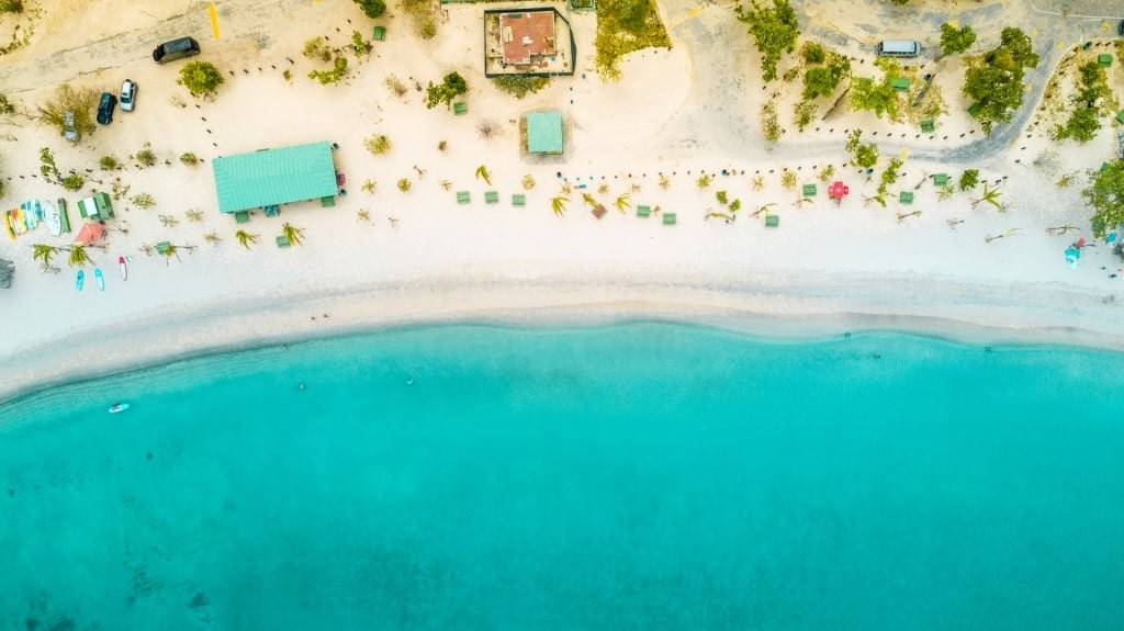 Aerial view of Magens Bay, St. Thomas, during summer, perfect for swimming and sunbathing
