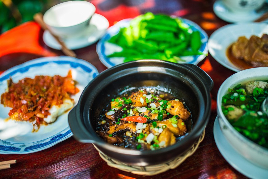 Typical Meal Setup at Mai Chau Homestay