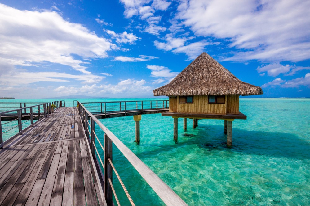 An overwater bungalow in Bora Bora, French Polynesia, showcasing the dreamlike setting for a romantic escape.