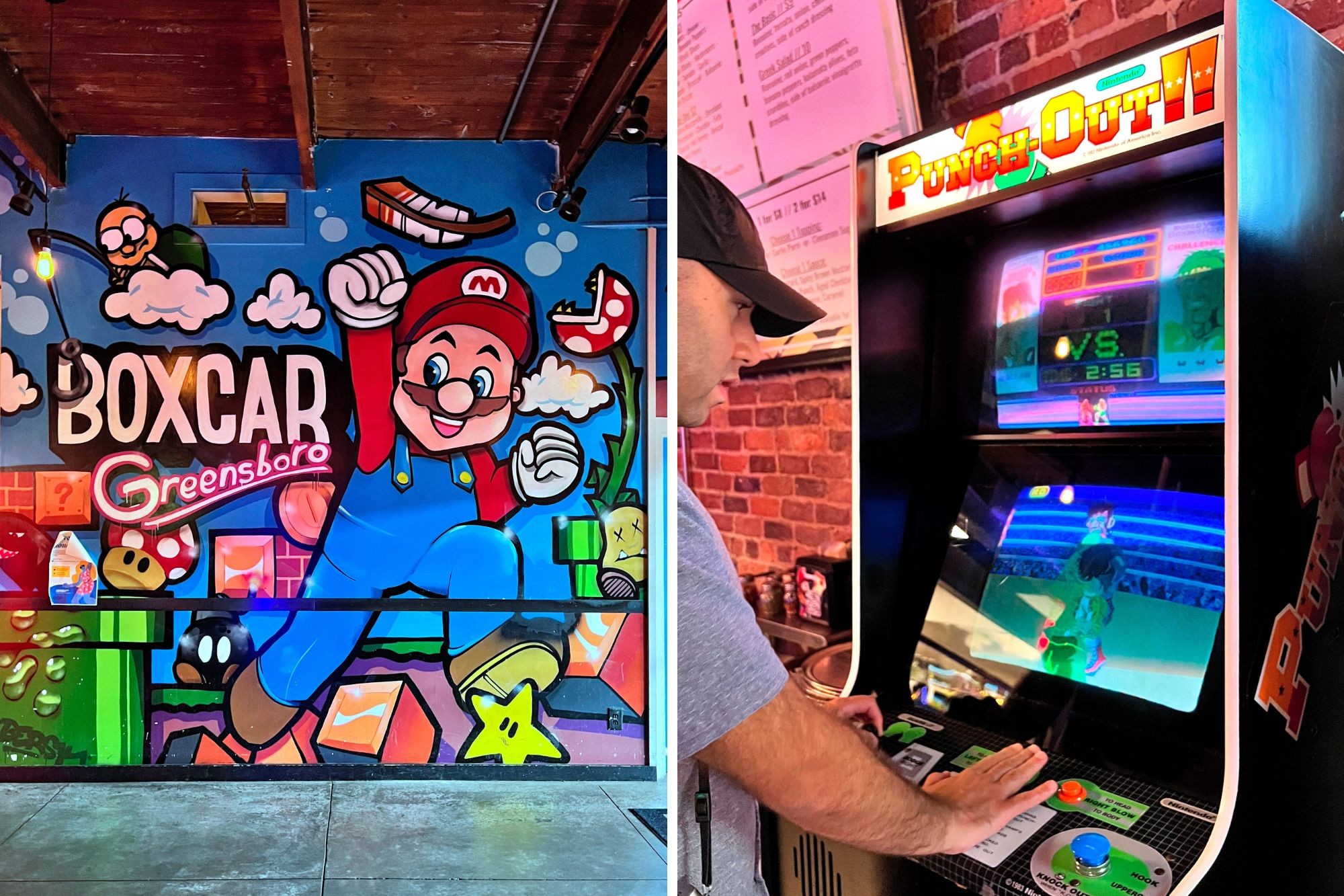 Two images taken at Boxcar Bar + Arcade