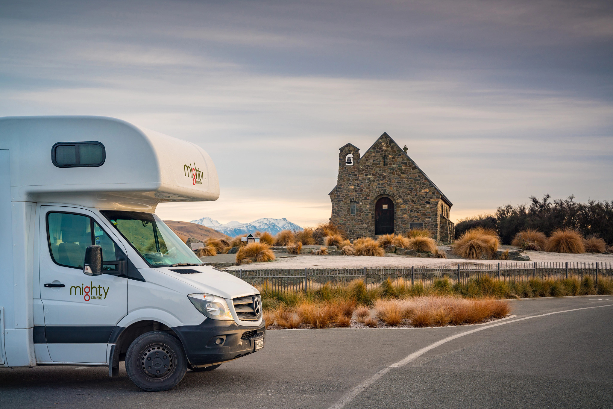 Britz RV parked in a scenic landscape