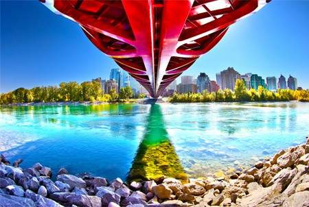 Calgary's Peace Bridge, an architectural marvel stretching across the Bow River, symbolises modern urban design and connectivity in Alberta's largest city.