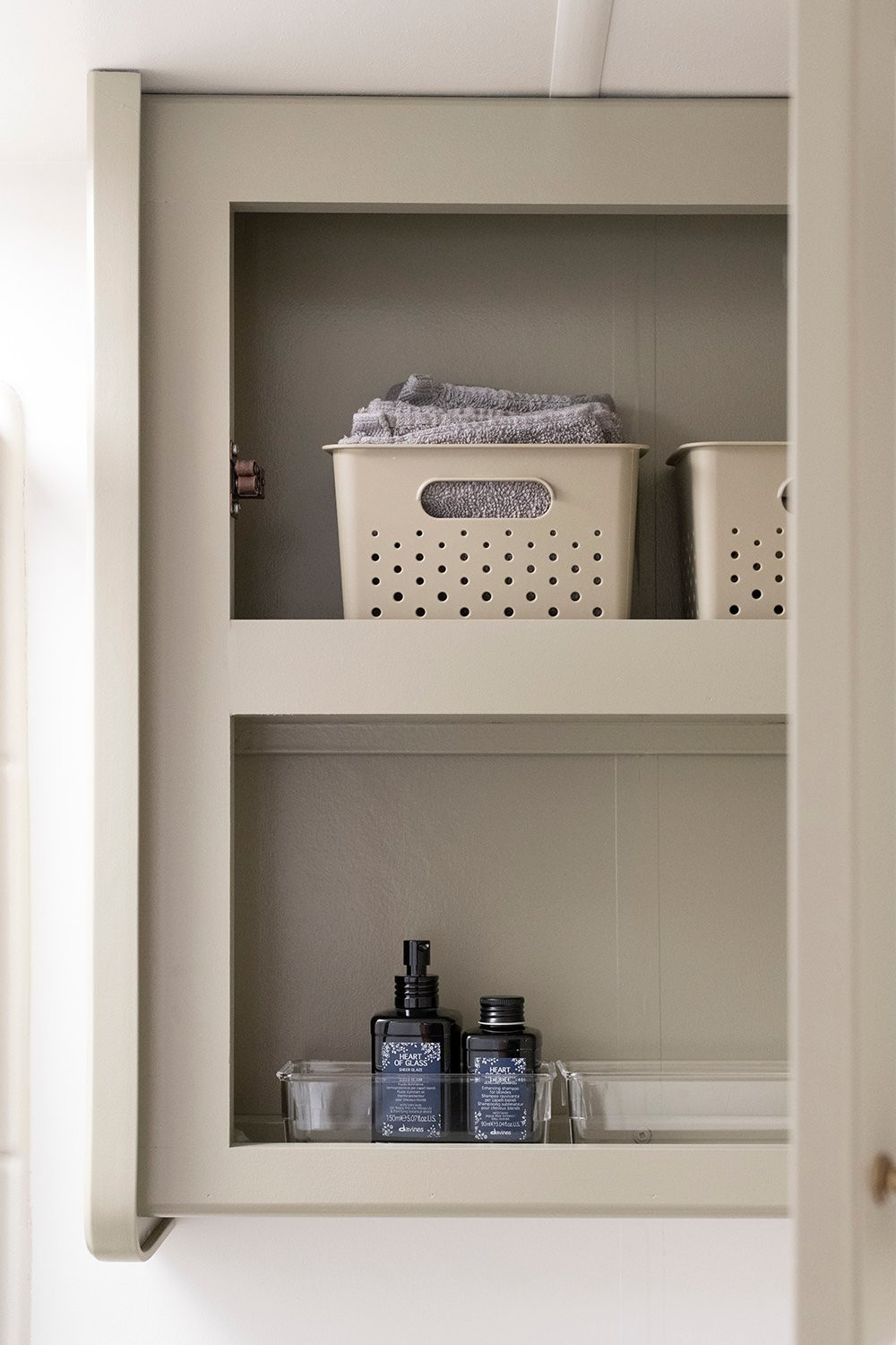 Bathroom storage with clear organizers