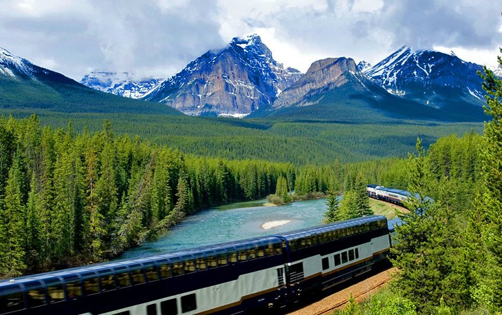 Rocky Mountaineer train traveling through the mountains