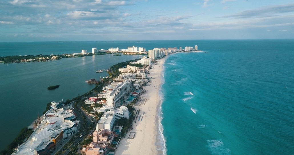 Hotels line Cancun coast