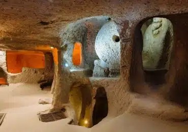 Frescoes in a cave church at Göreme Open-Air Museum, showcasing Byzantine art.