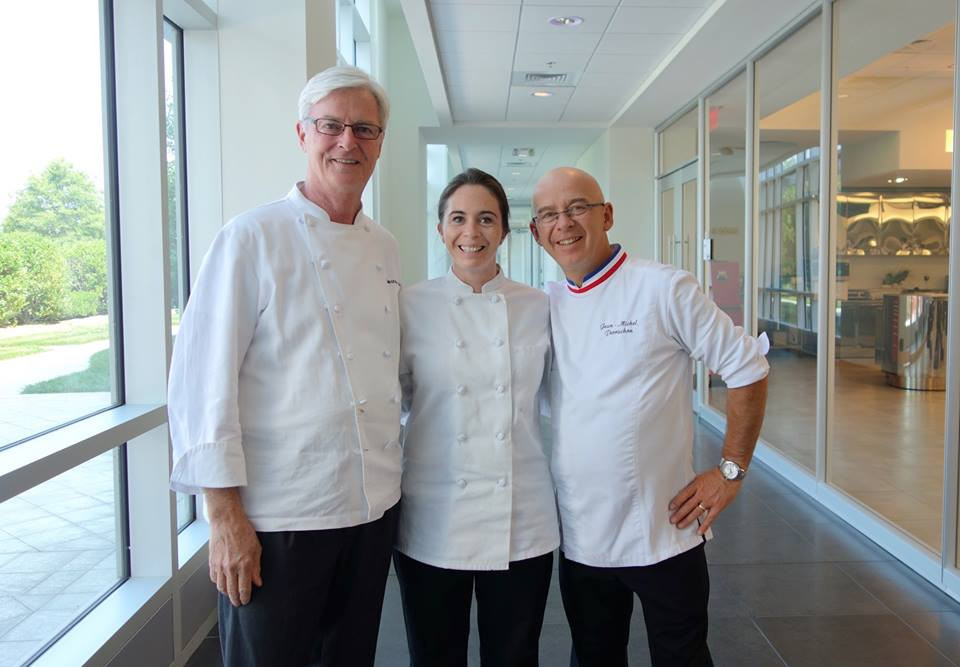 Students taking a pastry class with MOF