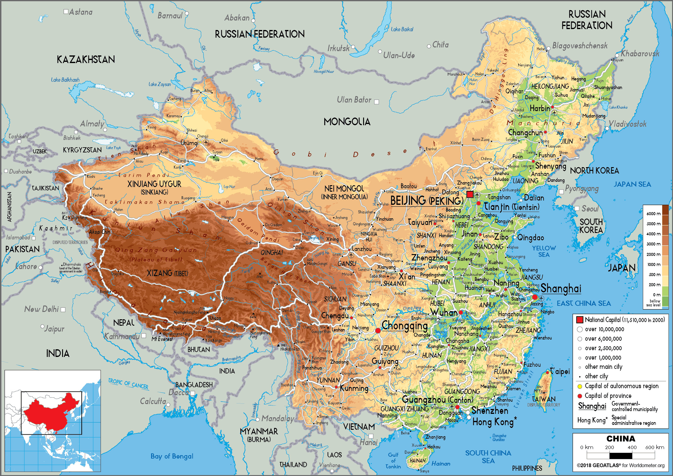 A map of China highlighting major tourist cities.