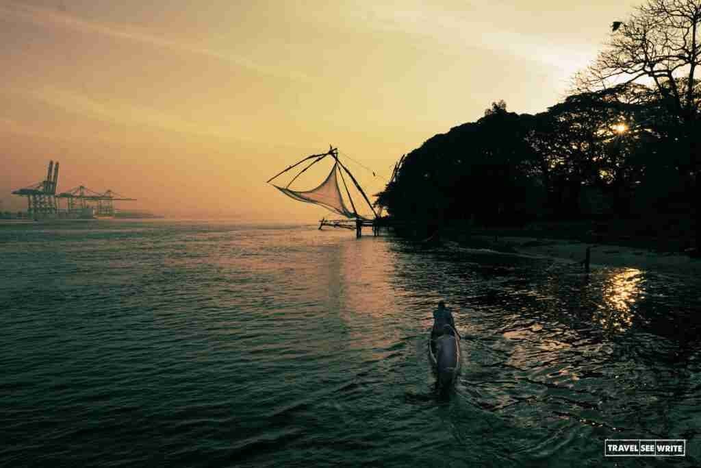 Chinese Fishing Nets at sunrise in Fort Kochi
