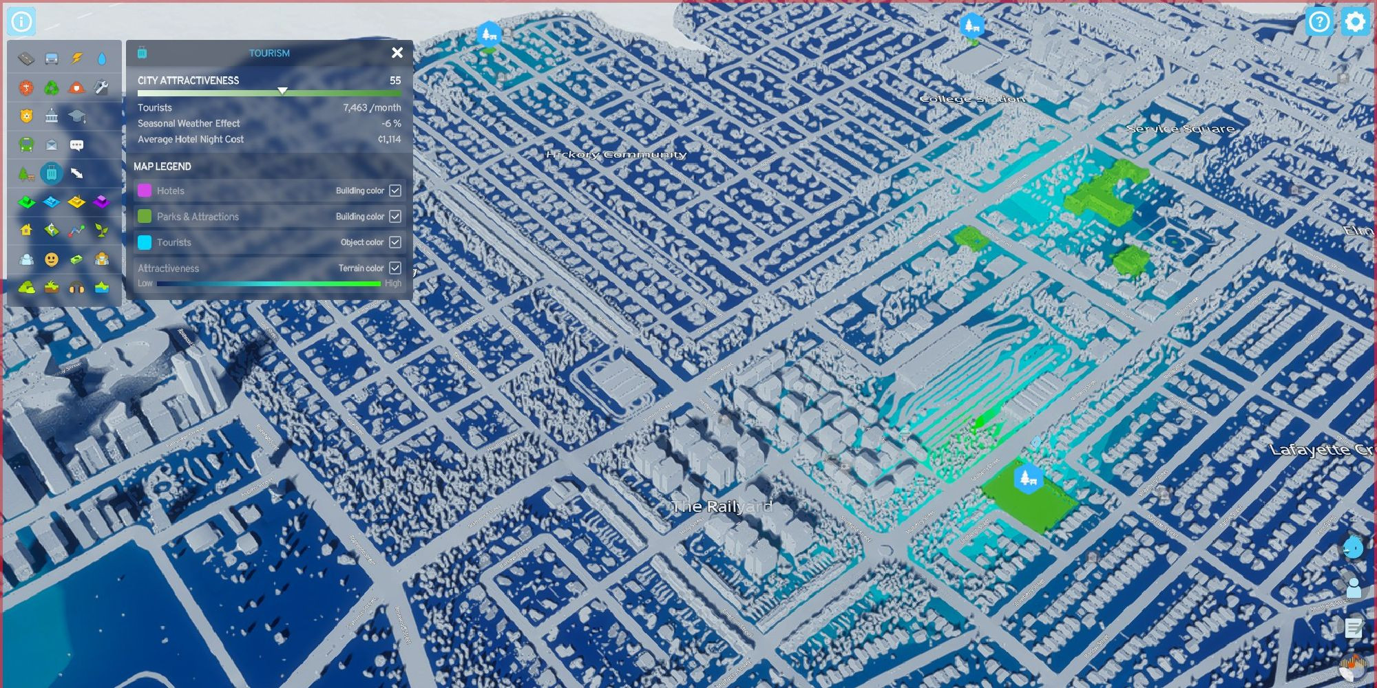 Cities Skylines 2 City Attractiveness and Tourism Overlay
