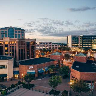 City Center at Oyster Point fountain and shops in Newport News