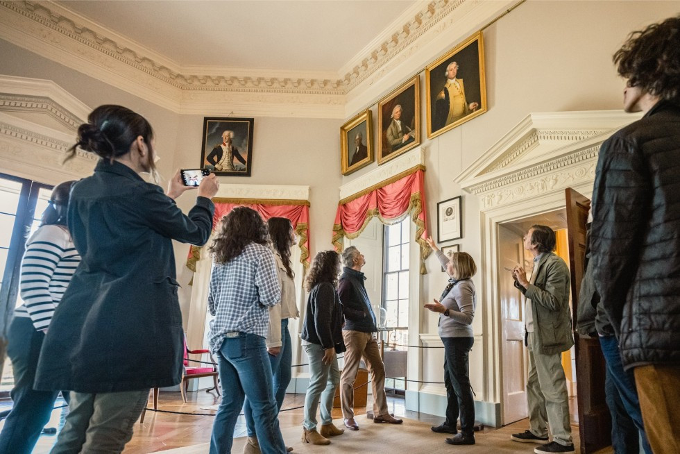 Parlor of Monticello highlighting the interior design and historical artifacts