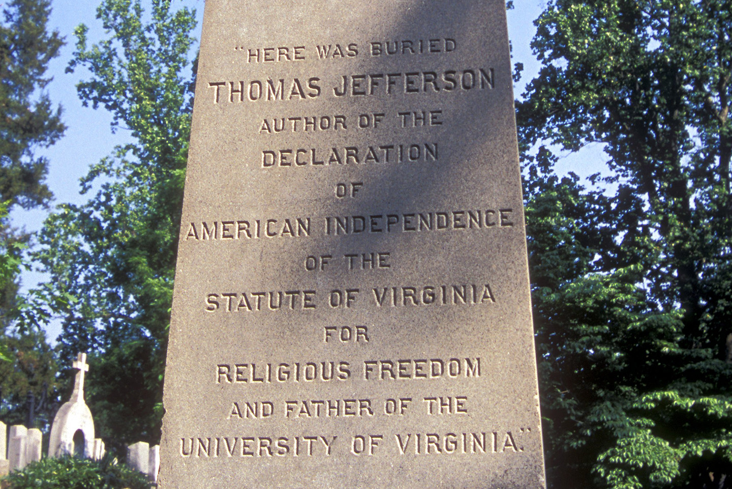 Thomas Jefferson's gravestone in the Monticello Cemetery