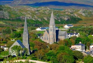 The church spires of Clifden, showcasing the architectural landscape of the town
