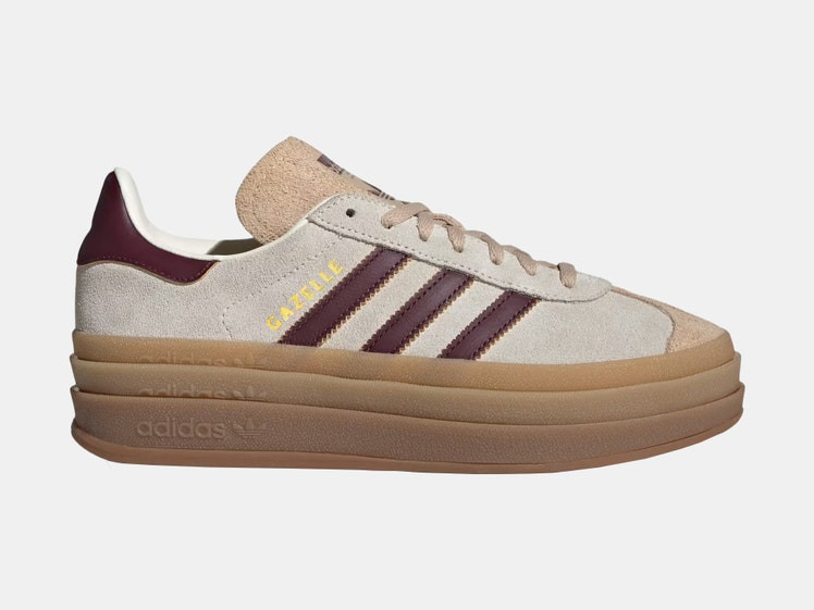 Adidas Gazelle Bold in maroon, comfortable shoes with multiple layers