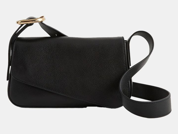 Madewell The Sculptural Buckle bag in black, showcasing its elegant and timeless design