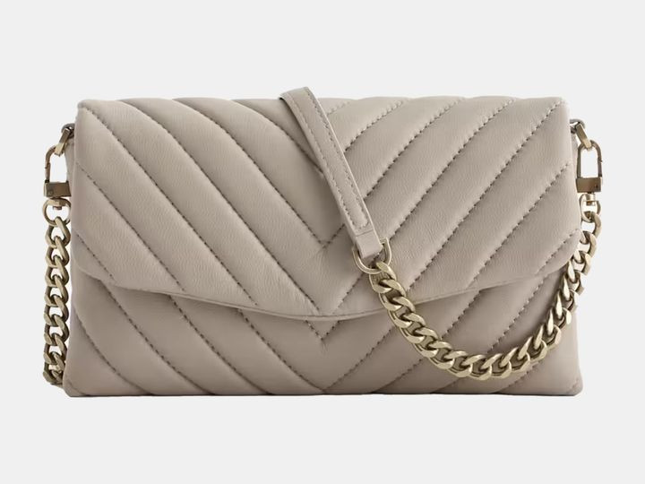 Quince Italian Leather crossbody bag with gold chain strap.