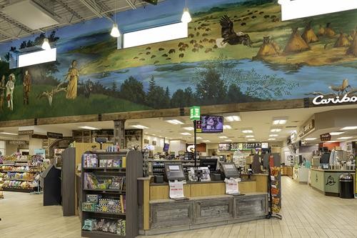 Coffee Cup Travel Plaza checkout area featuring local crafts and souvenirs, adding cultural flavor to the travel stop