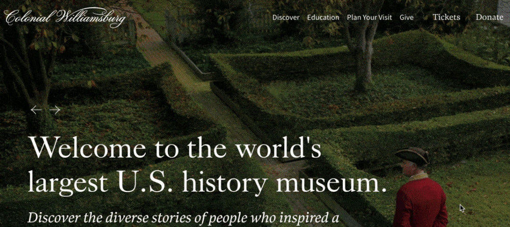 Scrolling through Colonial Williamsburg website