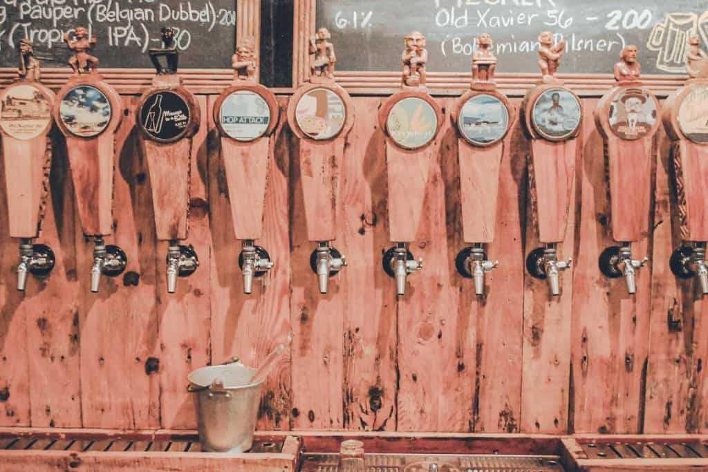 Variety of craft beer taps at Baguio Craft Brewery, offering a wide selection for beer enthusiasts to sample