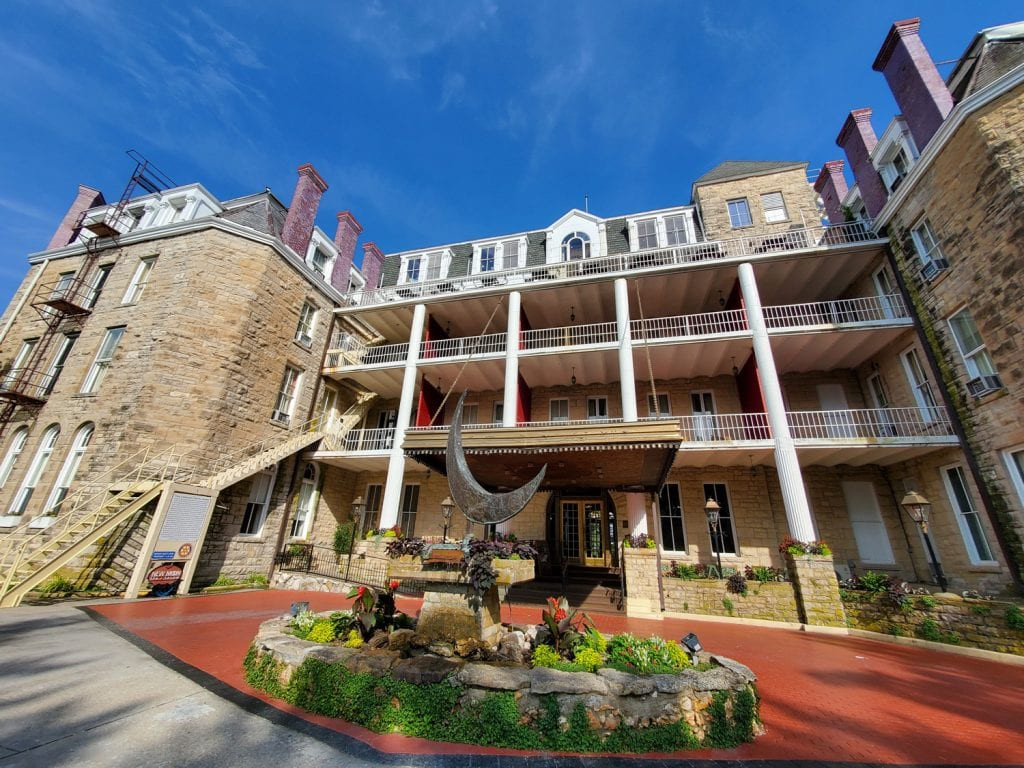 View of the Crescent Hotel in Eureka Springs, Arkansas which is said to be not only one of the most haunted places in Arkansas but the most haunted hotel in the US! Eureka Springs is located in the region of Arkansas called Northwest Arkansas
