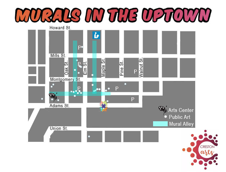 Map of murals in Uptown Creston.