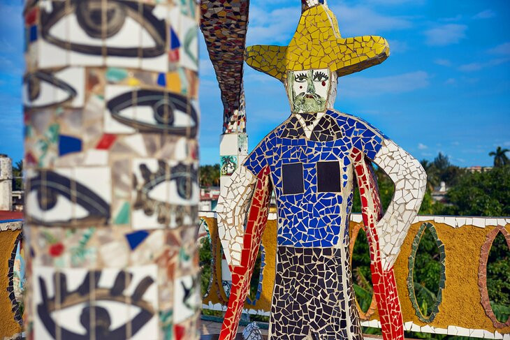 A colorful mosaic-covered building in Fusterlandia, Havana, Cuba, showcasing the unique artistic style of José Fuster