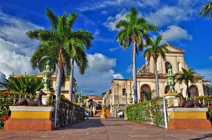 Cobblestone streets and colonial architecture in Trinidad, Cuba, under a clear sky