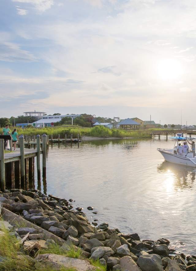 Scenic boat inlet at Dauphin Island, Mobile, AL, perfect for outdoor adventures