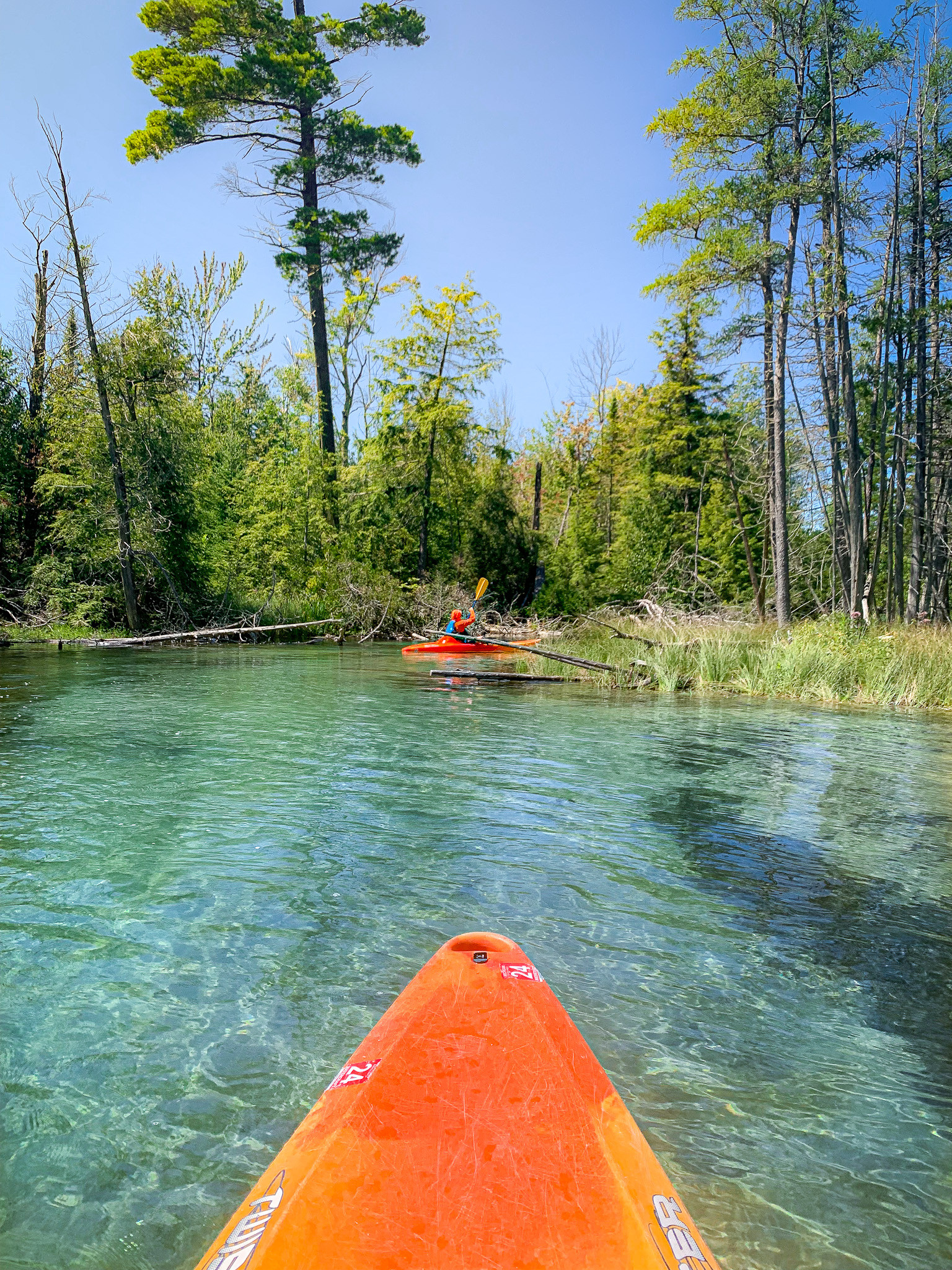Kayaking on the Crystal River, a beautiful place to kayak in Traverse City, Michigan