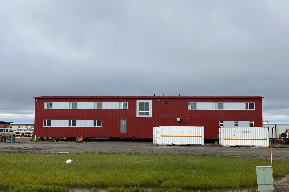 Deadhorse Camp, a functional lodging in Prudhoe Bay, built with modular structures to house oilfield workers and tourists