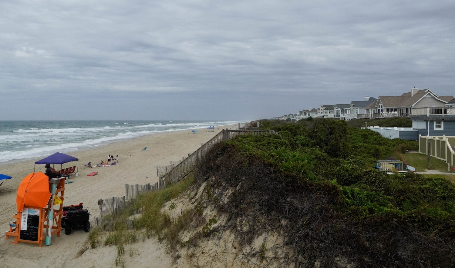 Vacation rentals line a beach in the Outer Banks, reflecting the area's tourism infrastructure and management needs