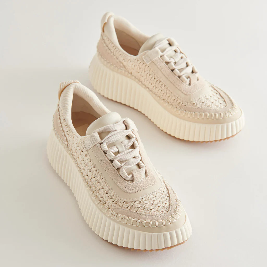 Stylish walking platform shoes for traveling to Europe, Dolce Vita Dolen sneakers in beige