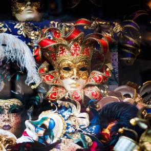 An assortment of ornate and colorful Mardi Gras masks, perfect for celebration
