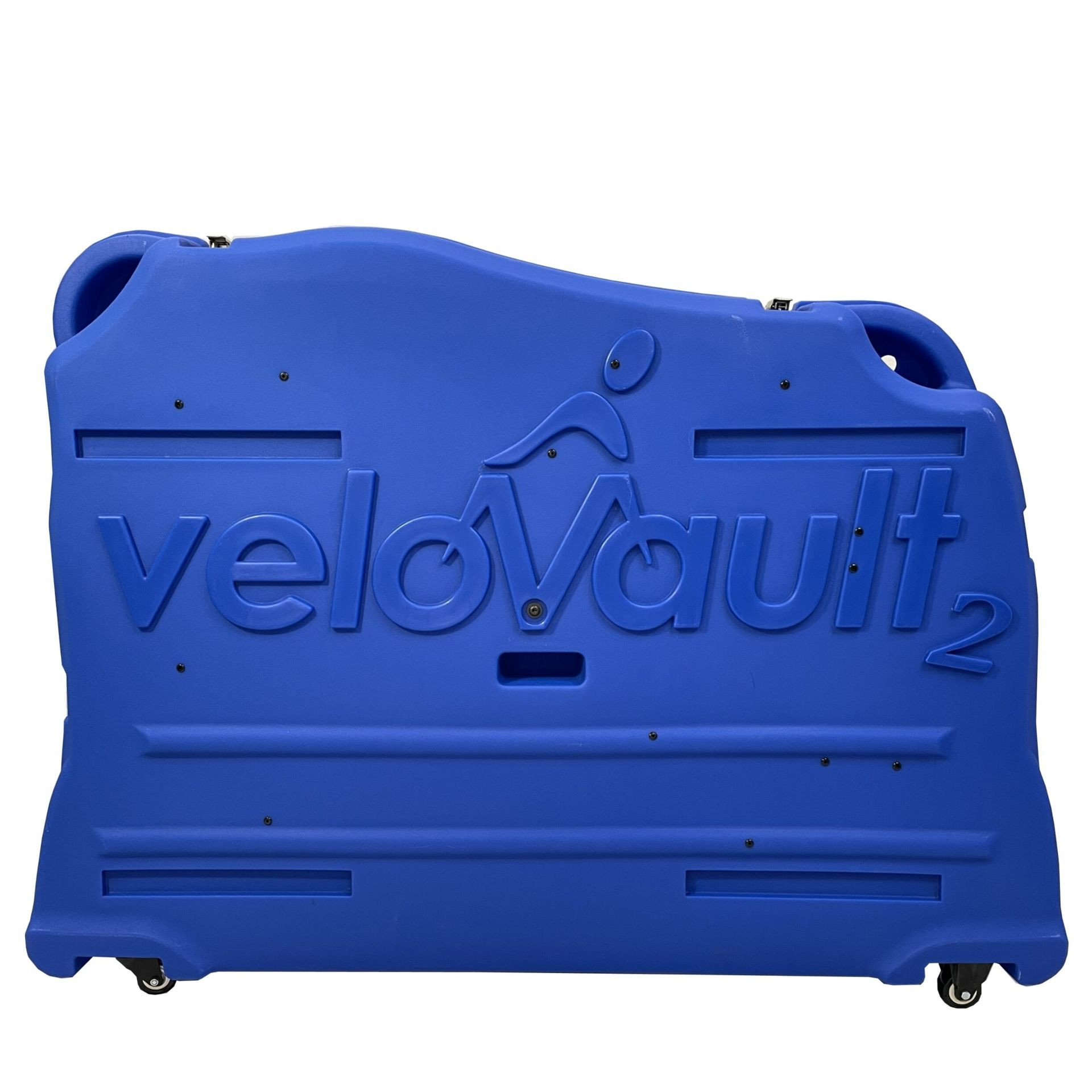 A sturdy blue Velovault2 bike box, perfect for protecting bikes during travel.