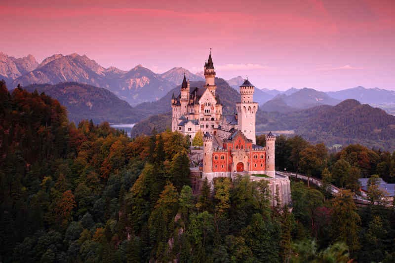 Neuschwanstein Castle nestled in the Bavarian Alps