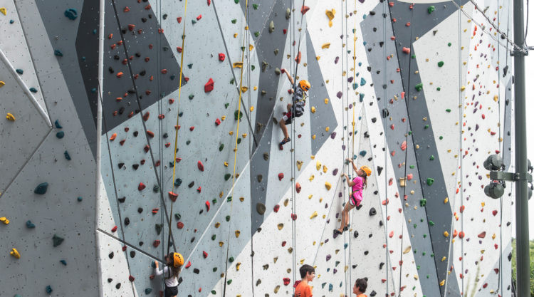 Children enjoying the climbing structures at Maggie Daley Park