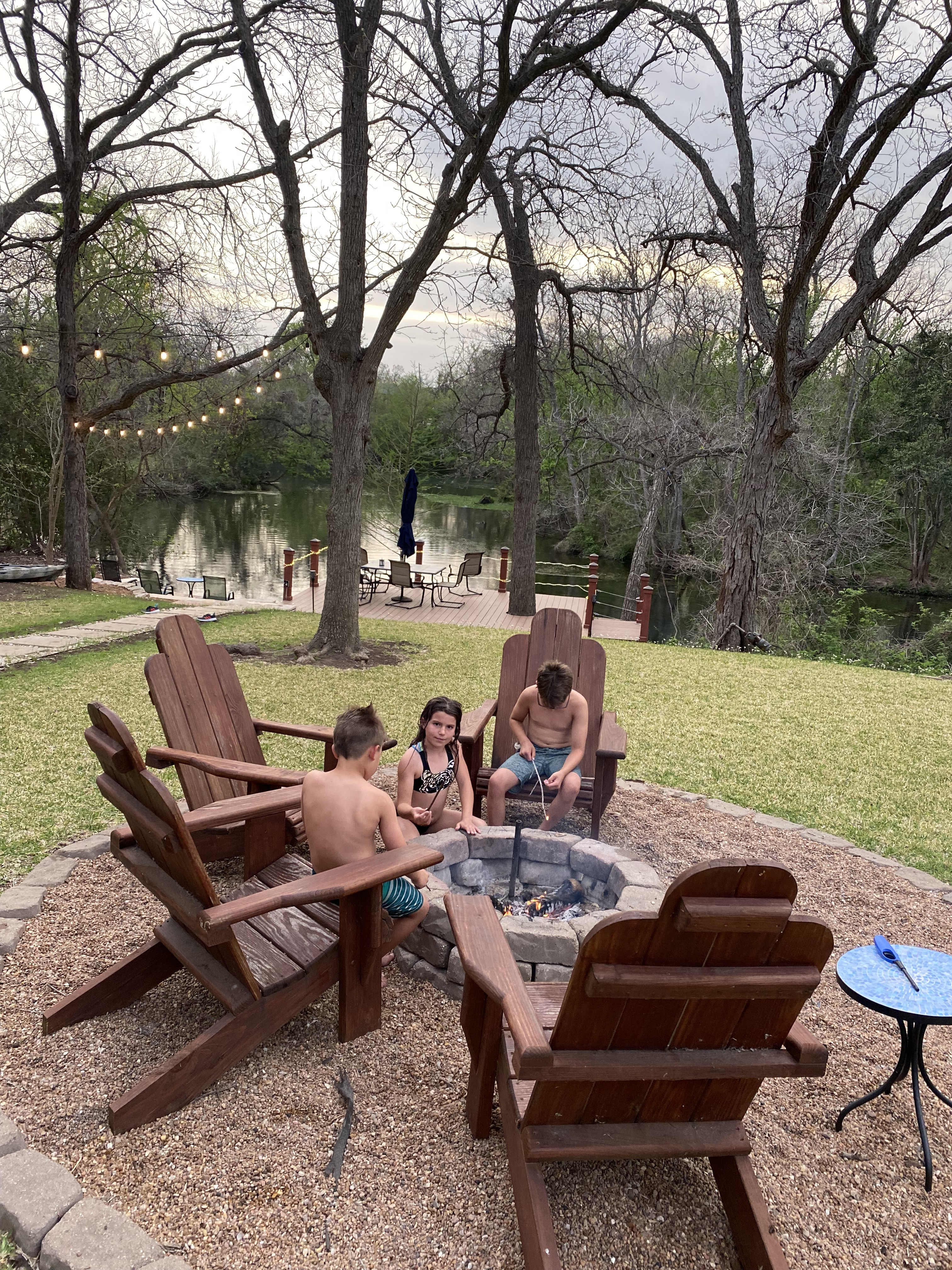 Texas family vacations on the river with a firepit