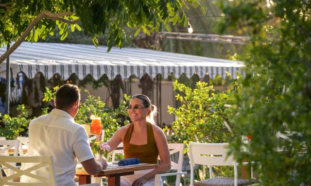 Outdoor dining at Flora Farms in Cabo San Lucas