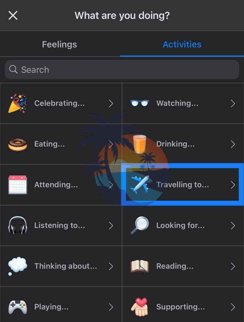 Traveling to option on Facebook