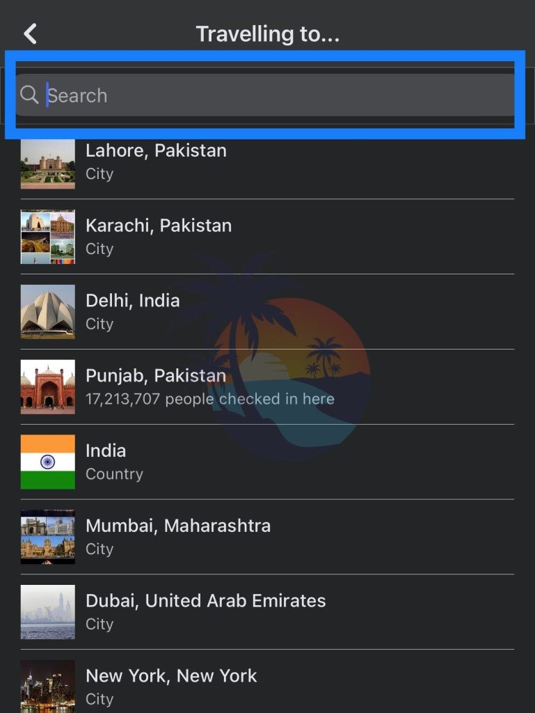 Travel destination search on Facebook