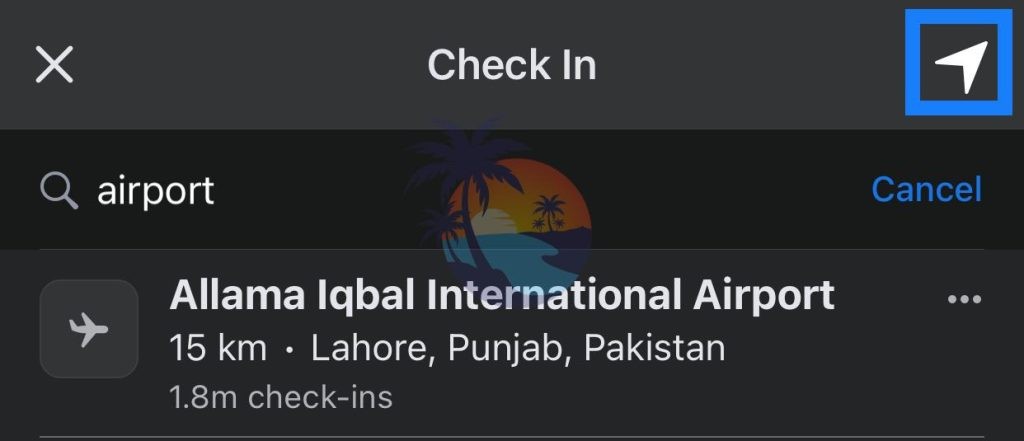 Check in option on Facebook
