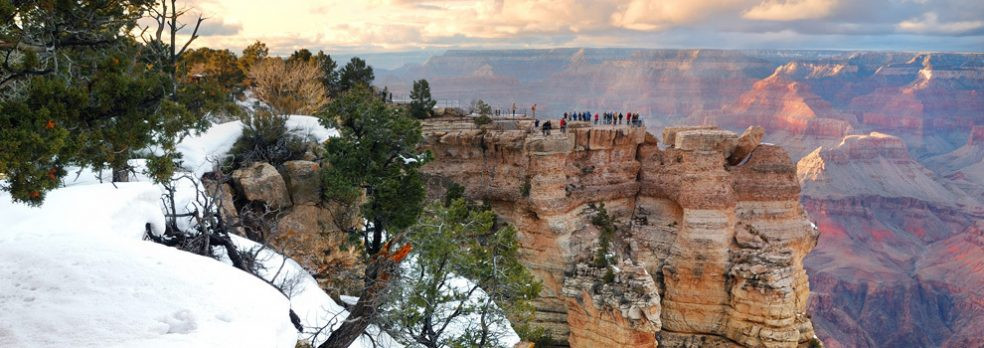 Snow falls at the South Rim of the Grand Canyon