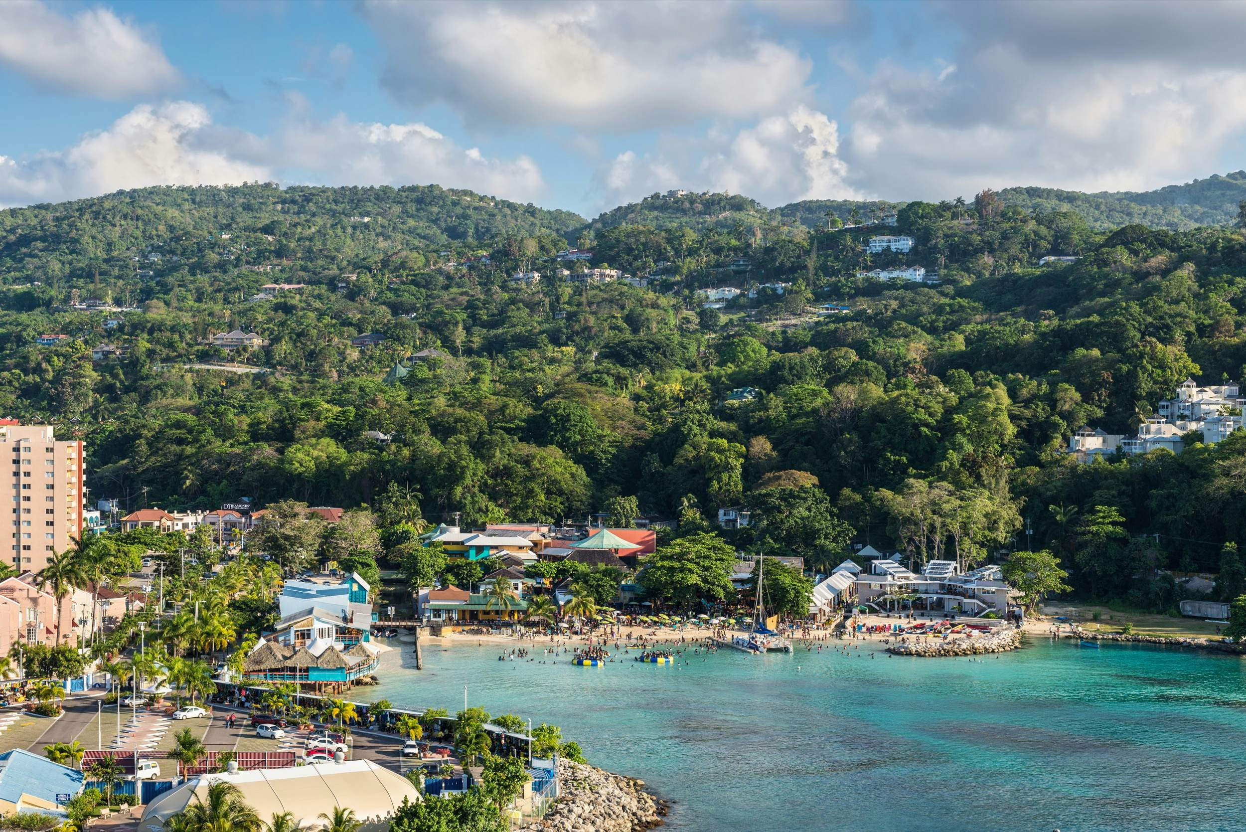 Beach front with hotels in Jamaica